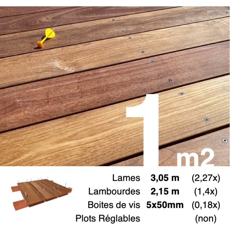 Terrasseenbois.fr - Kit terrasse bois exotique cumaru pour 1 m² • Lames 3,05 m, lambourdes 2,75 m et visserie Inox