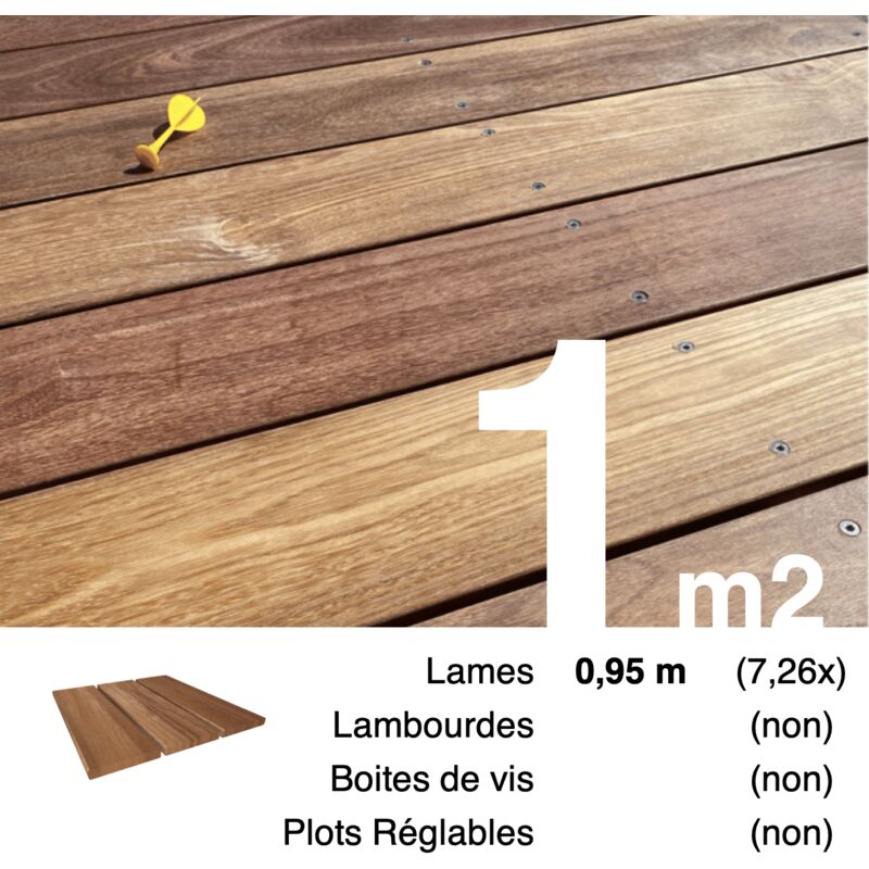 Planches de terrasse bois exotique cumaru pour 1 m² • Longueur 0,95 m