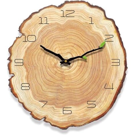 Bois Horloge Murale,30cm Style Naturel Rond Horloges Suspendues Silencieux Non-Ticking Décor Fait Main pour Accueil Bureau Cuisine