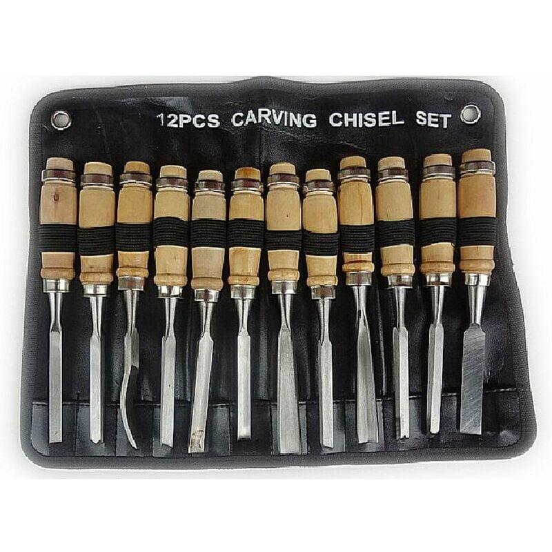 Trimec - bois Set 12 pièces ciseaux bois outil a main kit avec une pochette de rangement