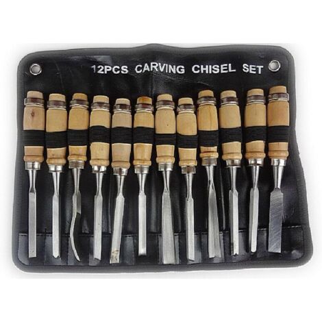 BOIS Set 12 pièces ciseaux BOIS OUTIL A MAIN KIT avec une pochette de rangement-