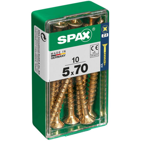 Boîte 10 Unités. Vis A Bois Spax Cab. Plat Yellox 5.0x70mm Spax