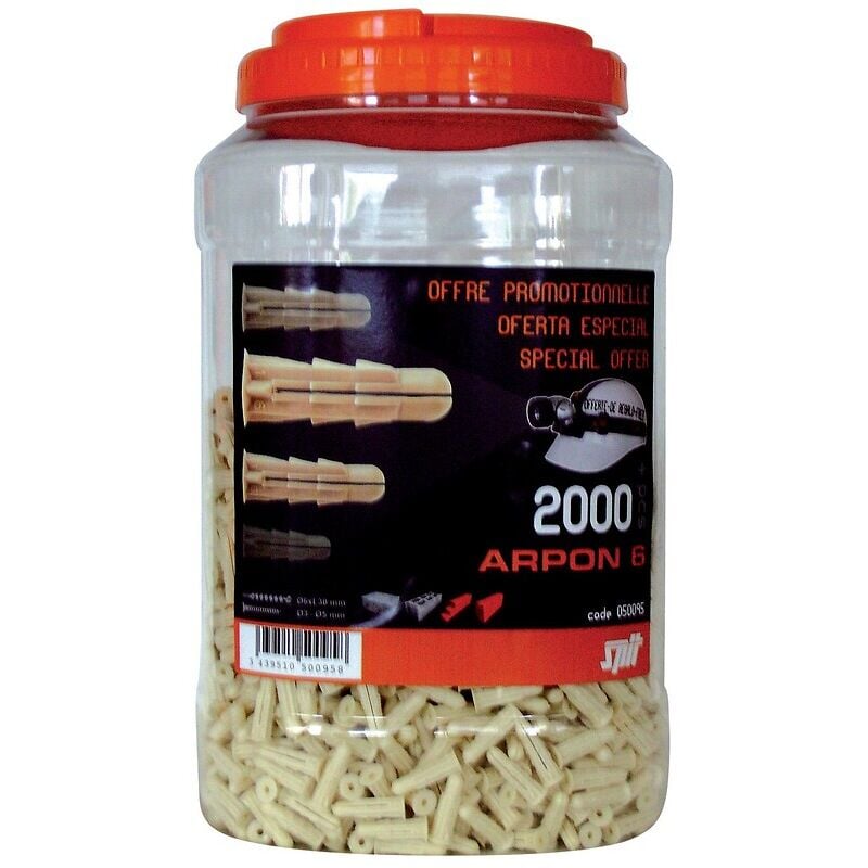 Chevilles universelles polypropylène Arpon, cheville ø 8 mm x Longueur 32 mm, bidon de 1200 pièces Spit