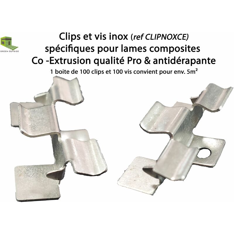 Green Outside - Boite 100 clips & vis inox pour lames terrasse Coexprotect®et Coexprotect® anti-dérapante