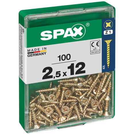 Boîte 100 Unités. Vis A Bois Spax Cab. Plat Yellox 2.5x12mm Spax