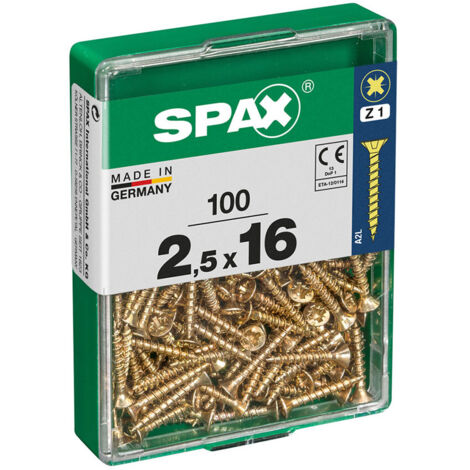 Boîte 100 Unités. Vis A Bois Spax Cab. Plat Yellox 2.5x16mm Spax