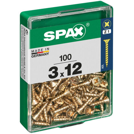 Boîte 100 Unités. Vis A Bois Spax Cab. Plat Yellox 3.0x12mm Spax