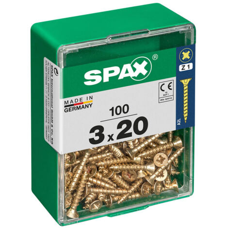 Boîte 100 Unités. Vis A Bois Spax Cab. Plat Yellox 3.0x20mm Spax