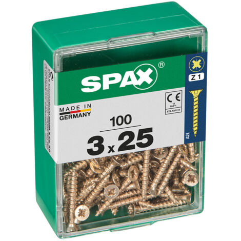 Boîte 100 Unités. Vis A Bois Spax Cab. Plat Yellox 3.0x25mm Spax