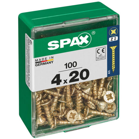 Boîte 100 Unités. Vis A Bois Spax Cab. Plat Yellox 4.0x20mm Spax