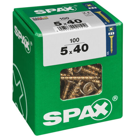 Boîte 100 Unités. Vis A Bois Spax Cab. Plat Yellox 5.0x40mm Spax