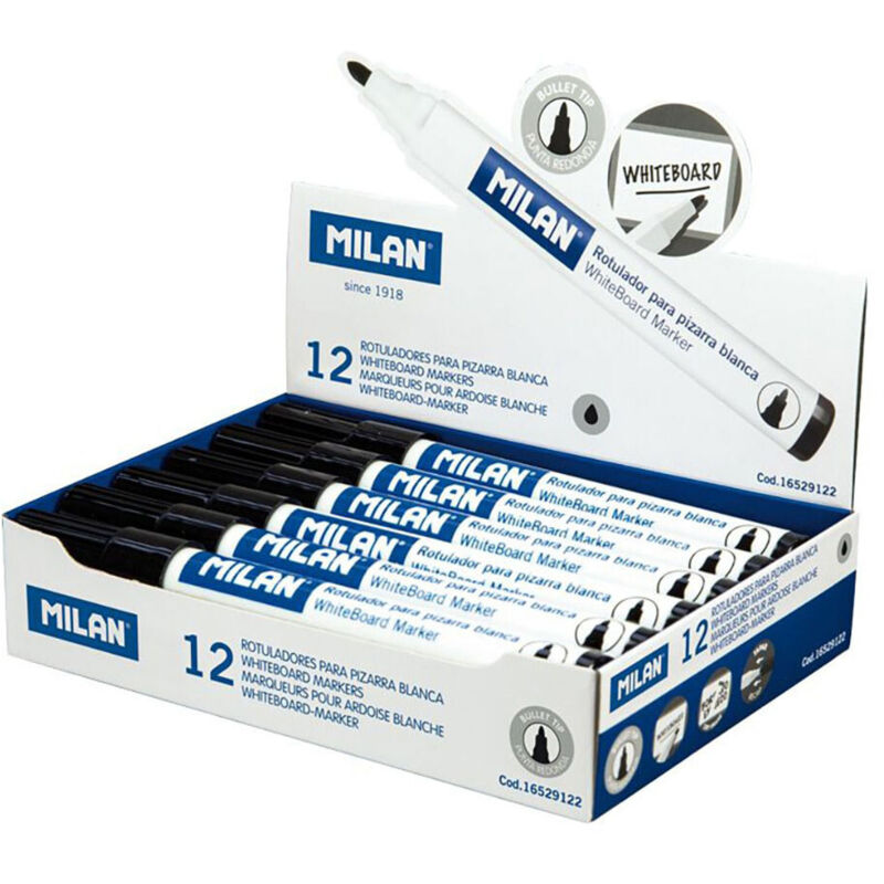 Boite De 12 Feutres Noires ø4,7mm Pour Tableau Blanc Milan