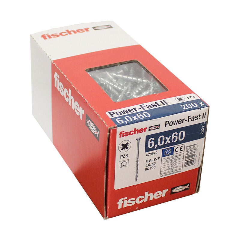 Fischer - 200 Vis vba tête fraisée Power-Fast PZ3 Ø6 x 60 mm filetage partiel