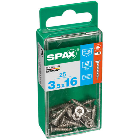 Boîte 25 Unités. Vis A Bois Spax Cab. Plat Inox A2 3.5x16mm Spax