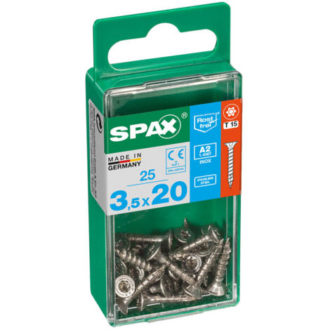 Boîte 25 Unités. Vis A Bois Spax Cab. Plat Inox A2 3.5x20mm Spax
