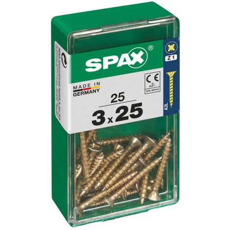 Boîte 25 Unités. Vis A Bois Spax Cab. Plat Yellox 3.0x25mm Spax