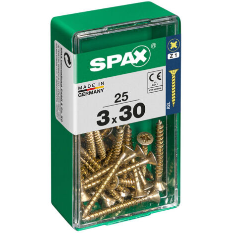 Boîte 25 Unités. Vis A Bois Spax Cab. Plat Yellox 3.0x30mm Spax