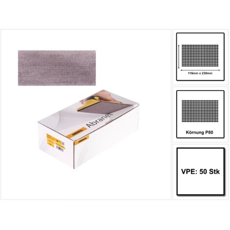 Boîte 50 coupes abrasives auto-agrippantes Abranet 115 X 230 mm MIRKA  Grain: 80
