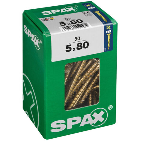 Boîte 50 Unités. Vis A Bois Spax Cab. Plat Yellox 5,0x80mm Spax