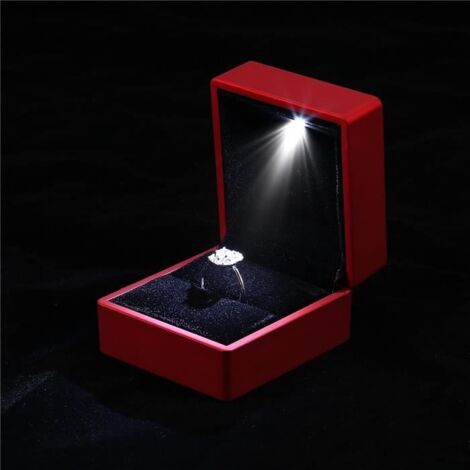 Boîte à Bague en Plastique Bague Rouge Coque Écrin Cadeau Coffret Cadeau Organisateur LED