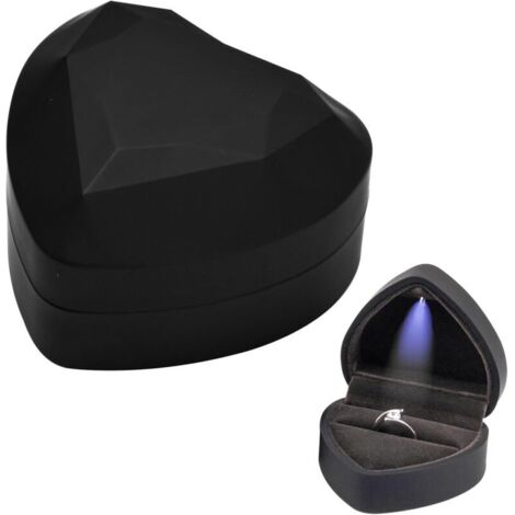 Boîte à Bague en Velours, Boîte de Bague avec Lumière LED, Ecrin Bague Forme de Coeur, Boîte à Bijoux Rangement, Coffret Cadeau à Bague pour Mariage Fianailles Cérémonie, 70x65x45MM (Noir)