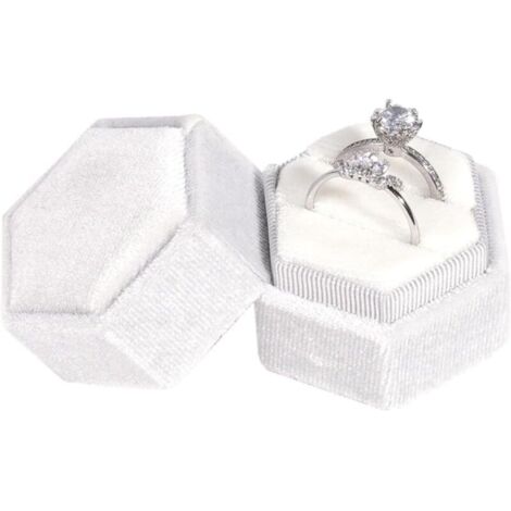 Boîte à Bague Hexagonale Blanche pour Mariage, Demande en Fiançailles et Saint-Valentin