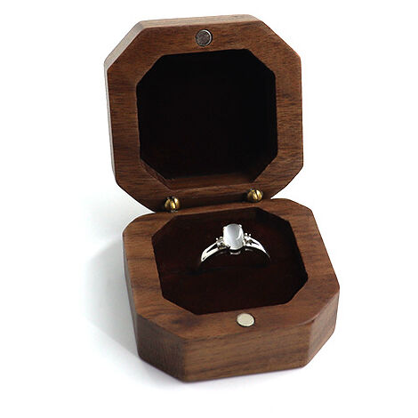 Boîte à bagues double, boîte à bagues de mariage en bois, boîte à bagues de mariage, pour les fiançailles de mariage de la Saint-Valentin, proposition(brun)