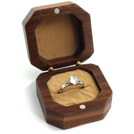 Boîte à bagues double, boîte à bagues de mariage en bois, boîte à bagues de mariage, pour les fiançailles de mariage de la Saint-Valentin, proposition(Champagne)