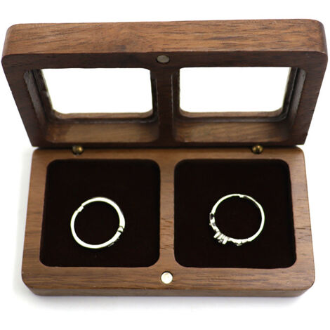 Boîte à bagues en bois de noyer, boîte à bijoux, boîte à bagues de mariage, boîte à bagues de mariage en bois, boîte à bagues de mariage boîte-cadeau de Noël(brun)