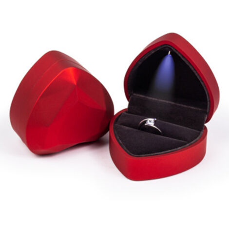 Boîte à bagues en forme de cœur, organisateur de coffre à bijoux avec support en velours avec lumière LED pour cadeau d'anniversaire, cérémonie de mariage, rouge