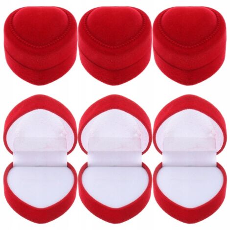 Boîte à bagues portable en velours rouge en forme de cœur (6 pièces)