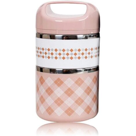 Boîte à Bento, 2 Couches Acier Inoxydable (Rose)