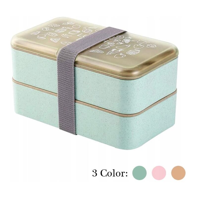 Ilovemono - Boîte à bento Boîte de rangement pour aliments Accessoires de cuisine Boîte à lunch rectangulaire à double couche (18 * 11 * 10 cm) vert