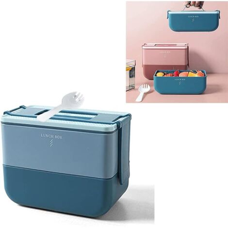 Boîte à bento étudiante écologique de style japonais (double couche, bleu)