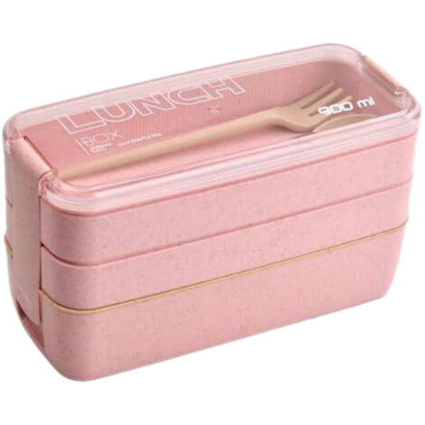 Boîte à bento micro-ondes 3 étages rose 900ml dans boîte en carton pour repas adulte et enfant