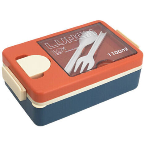 Boîte à Bento pour adultes et enfants, boîte à déjeuner avec cuillère et fourchette, Durable et taille parfaite pour manger au restaurant(orange bleu)