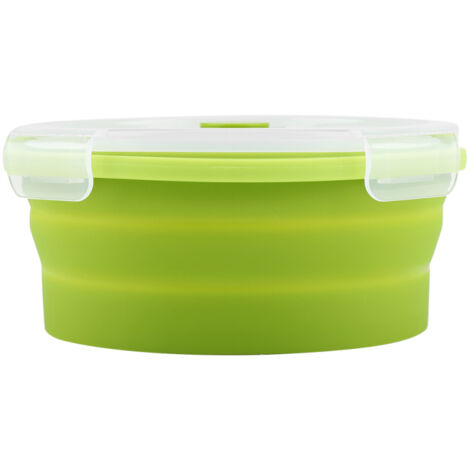Boîte à bento ronde en silicone de 800 ml, pliable, pour déjeuner et micro-ondes (vert clair)