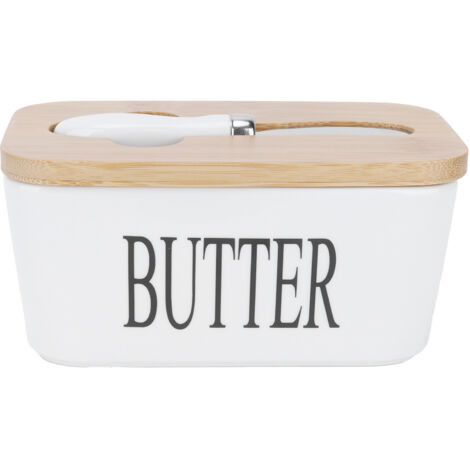 Boîte à Beurre en Céramique avec Couvercle en Bois - Récipient Hermétique pour Conservation Alimentaire