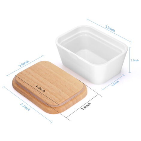 Boîte à beurre hermétique avec couvercle bois [Boîte de stockage réutilisable] 250g en mélamine durable avec joint caoutchouc anti-odeurs