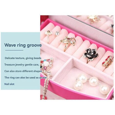 Boîte à bijoux à 3 compartiments pour boucles d'oreilles, rose rouge.
