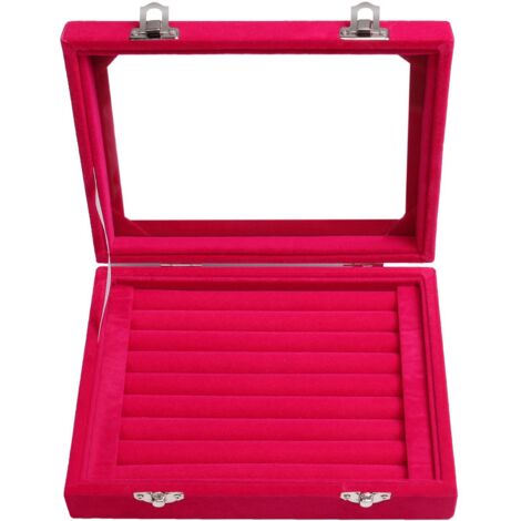 Boîte à bijoux à 8 emplacements, bague, boucles d'oreilles, collier, organisateur(daim rose rouge)