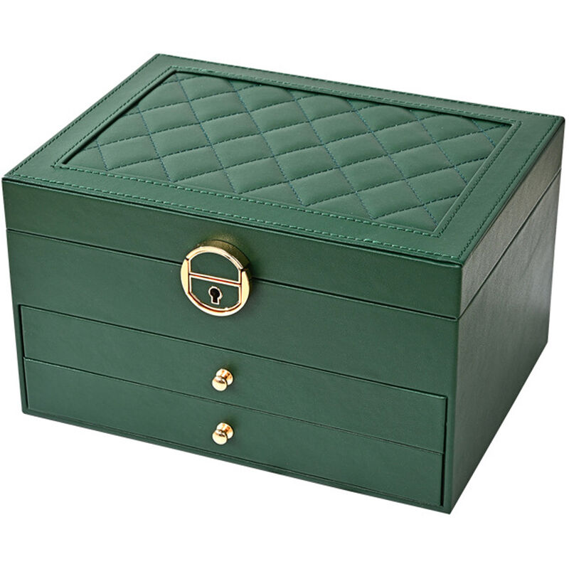 Boîte à bijoux à tiroir en diamant à trois couches, boîte à bijoux verte 1 pièce