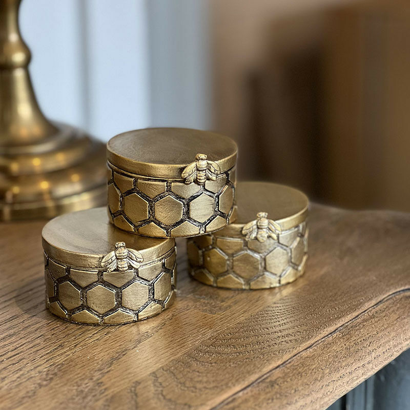 Boîte Abeille Etain doré 5x5x8cm