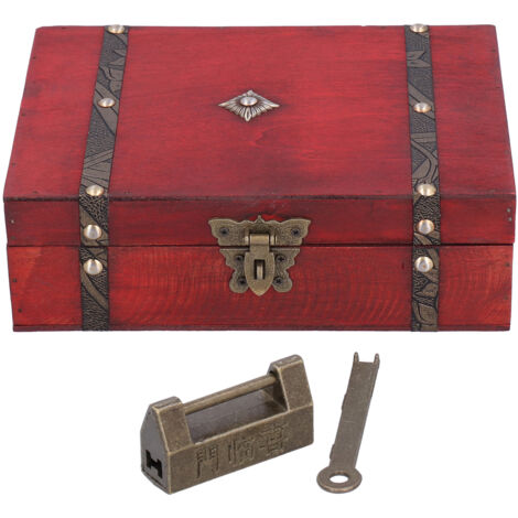 Boîte à bijoux ancienne en bois pour accessoires photo et rangement de bureau avec serrure