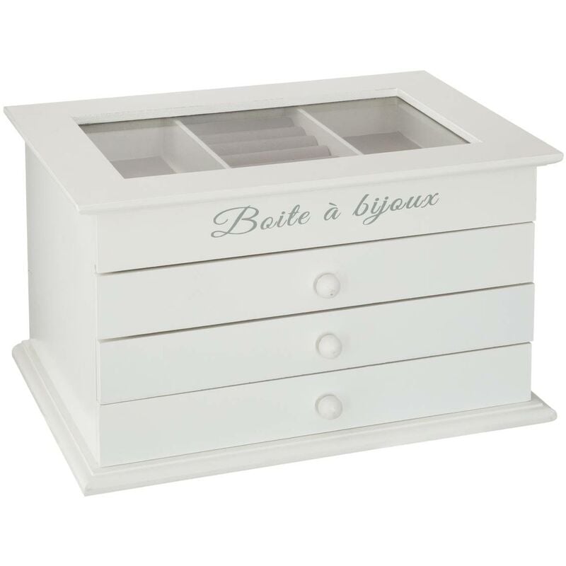 Boîte à bijoux 3 tiroirs blanc 25x15cm Atmosphera créateur d'intérieur