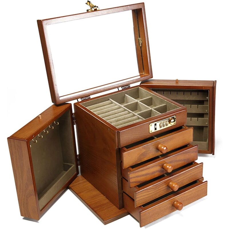 Boîte à bijoux avec 4 tiroirs et serrure à mot de passe Couleur antique Boîte à bijoux