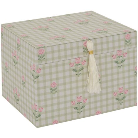 Boîte à bijoux avec miroir Fleur de rose 18x15x13,2cm vert - Atmosphera créateur d'intérieur