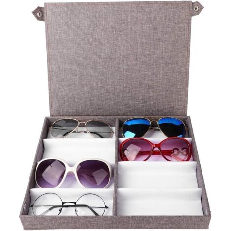 Boîte à Bijoux Boîte De Rangement Pour Lunettes Boîte à Bijoux Organisateur De Lunettes De Soleil 8 Fentes Lunettes De Soleil Lunettes De Soleil Présentoir Boîte à Bijoux Organisateur Avec Bouton
