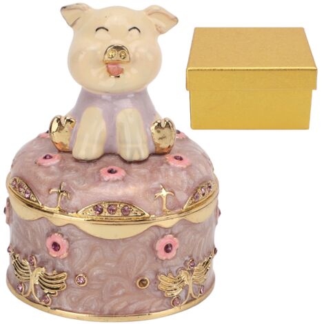 Boîte à bijoux cochon articulée avec fleurs détaillées et peinture main - Idée cadeau rangement pour bijoux et bibelots