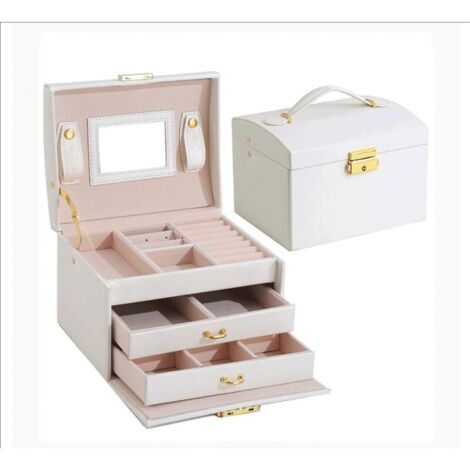 Boîte à bijoux Coffret pour bijoux à montre à maquillage,bijoux et cosmétique beauty Case,Doublure en velours,Affichage étui de rangement avec serrure et clé,Bonne idée Cadeau (Blanc)